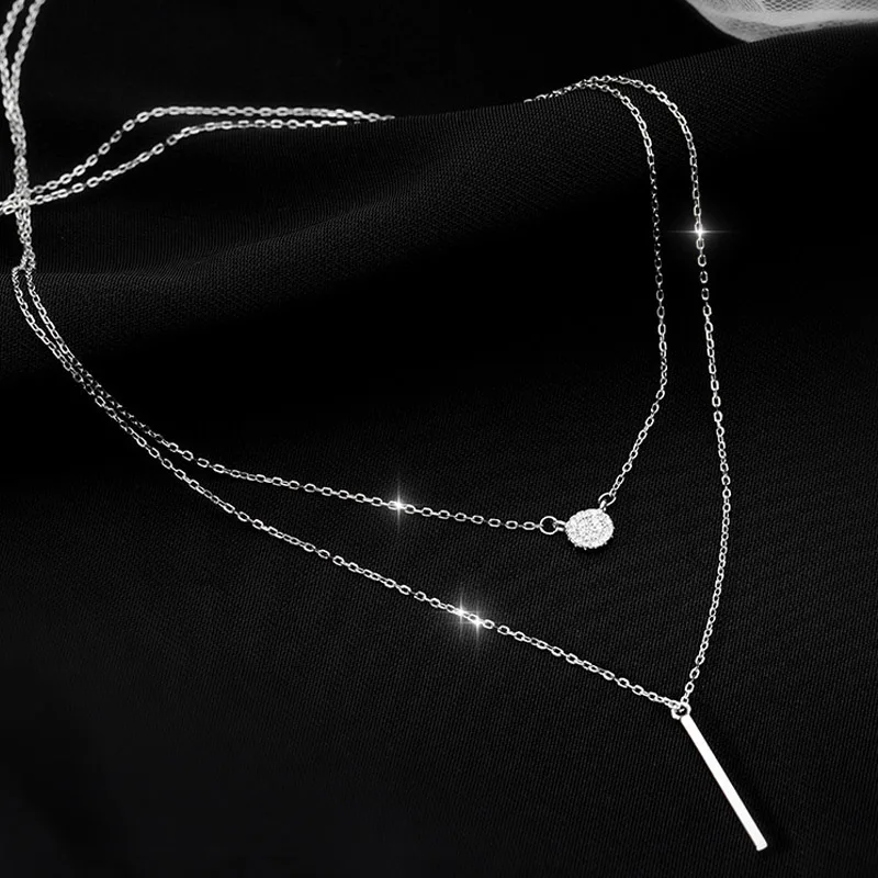 

2021 Fashion 925 Silver Chain Double Geometric Clavicle Short Necklace Women's Boutique Jewelry Simple Popular