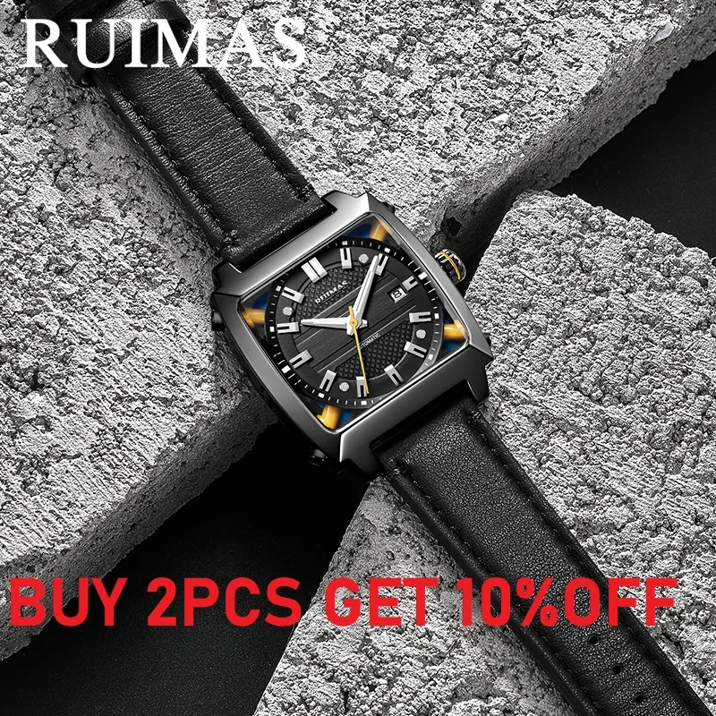 Мужские автоматические наручные часы MEGIR RUIMAS деловые Ретро-часы с прямоугольным