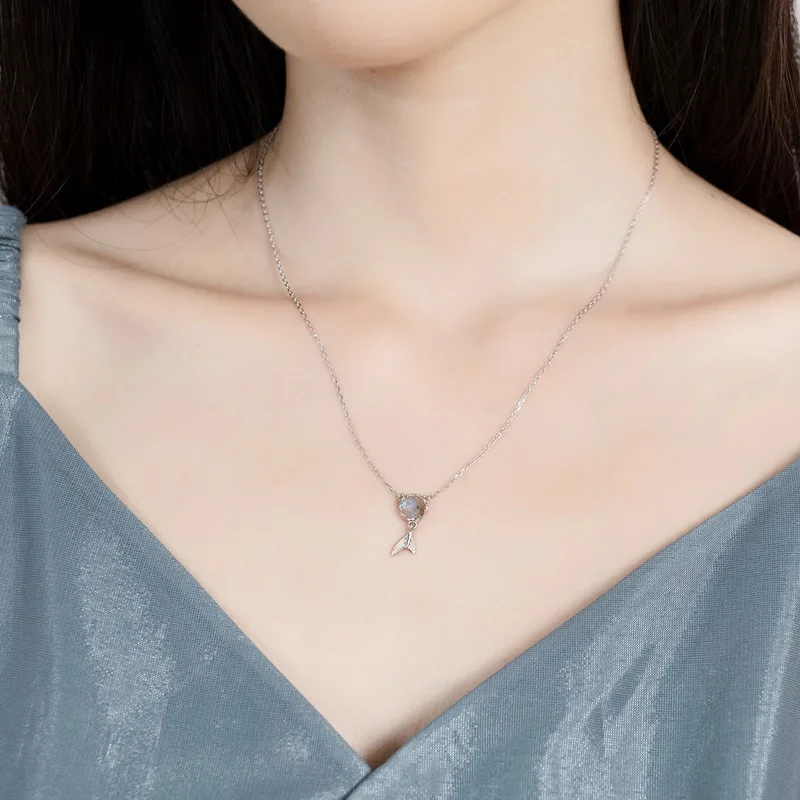 

s925 sterling silver inlaid natural labradorite necklace 210330-01