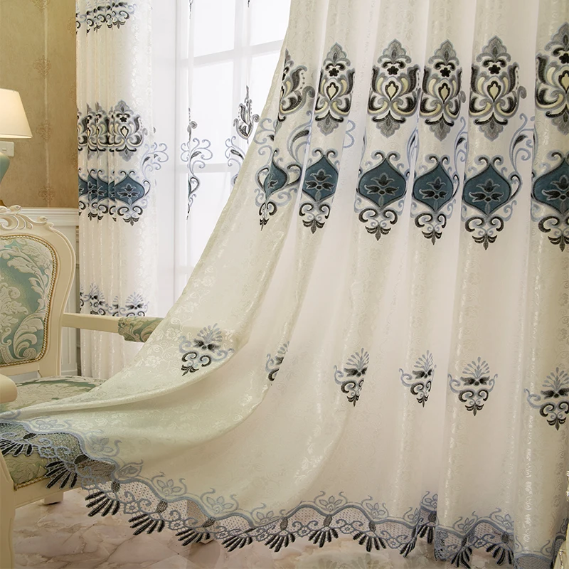 

2021Simple European 60% Shading Curtain Jacquard Embroidery Lace Curtains For Living Room Bedroom Window Treatment Sheer Tulle#4