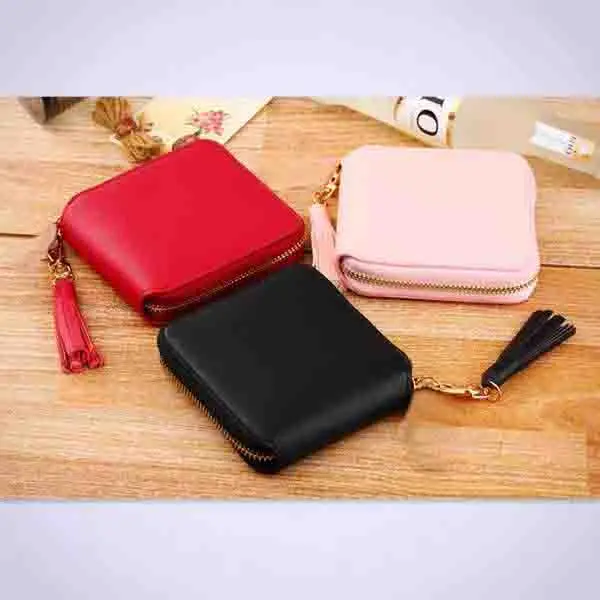 

Purses Women Small Purse Tassels Short Solid Female PU Leather Clutch Card Holder For 2020 Fashion Zipper Coin Card Bag Sac