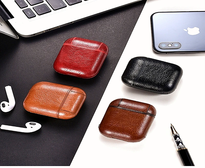 Чехол airpods из натуральной кожи для airpods, винтажный матовый чехол для хранения Apple Airpods из коричневой кожи, защитный чехол для наушников