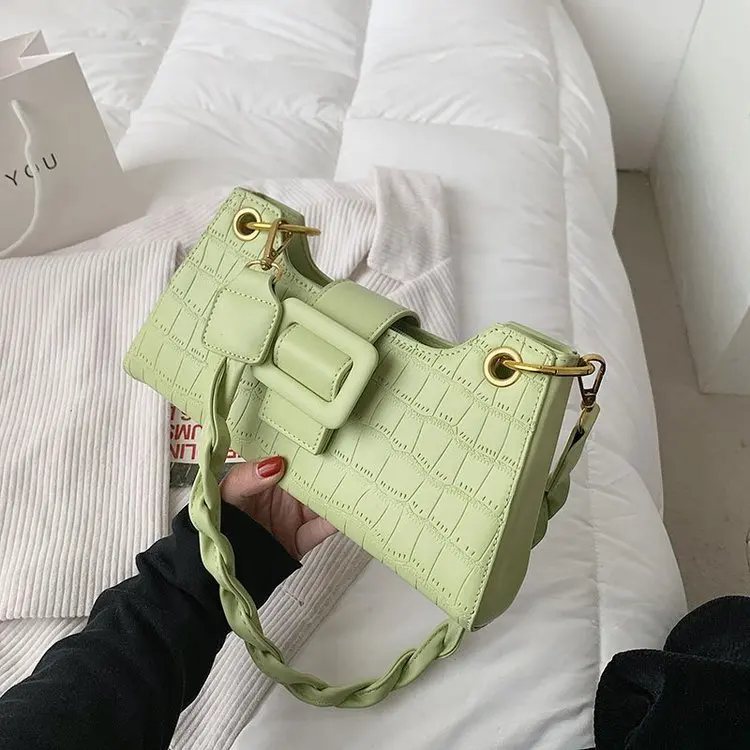 

Fashion Pleated Crossbody Bag Women Stone Pattern PU Leather Shoulder Messenger Pouch Solid Color Female Chain Clutches Totes