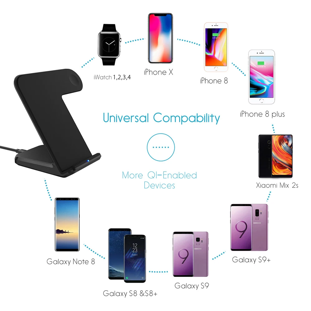 2 в 1 быстрая зарядная док-станция 10 Вт Qi Беспроводное зарядное устройство Быстрая