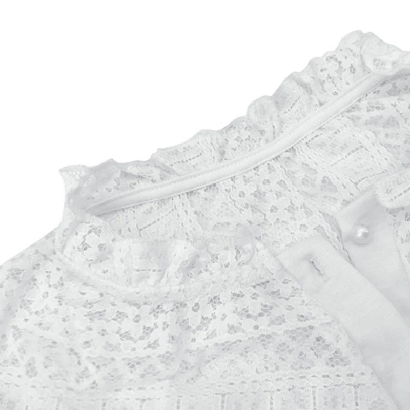 

Hook Flower Hollow Lace Up Women's Blouses Summer Fungus See thorugh Long Sleeve Female Blouse 2021 Elegant Casual Ladies Tops