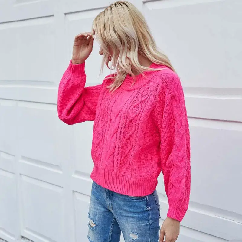 

Pink Knitted Sweater Pullover Women 2020 Autumn Winter Warm Thick Sweater Knit Long Sleeve Jumpers Sweaters Ladies Knitwear