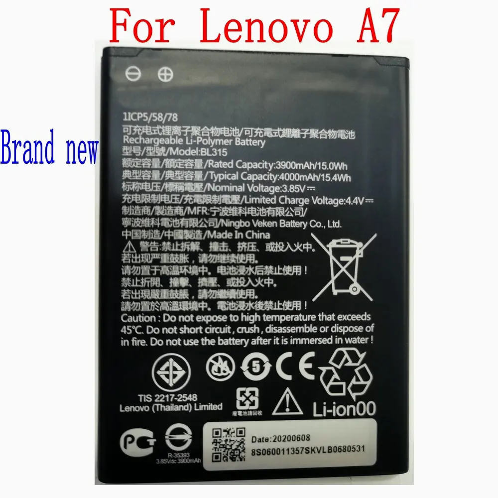 

100% Brand new high quality 3900mAh/4000mAh BL315 Battery For Lenovo A7 Mobile Phone