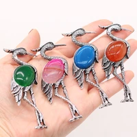 womens brooch natural stone alloy pendant ostrich shaped for jewelry making diy necklace bracelet clothes shirts accessory