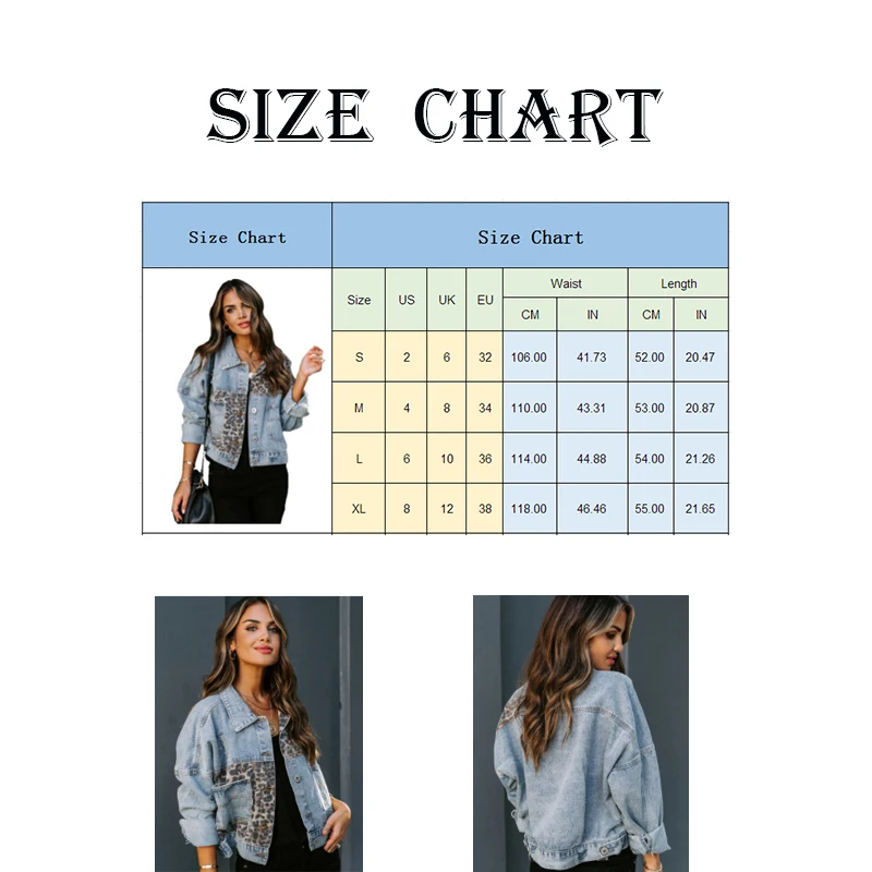 

Jean Jacket for Women Patchwork Denim Jacket Casaco Jeans Feminino Long Sleeve Denim Jacket Female Leopard Stitching Women Coat