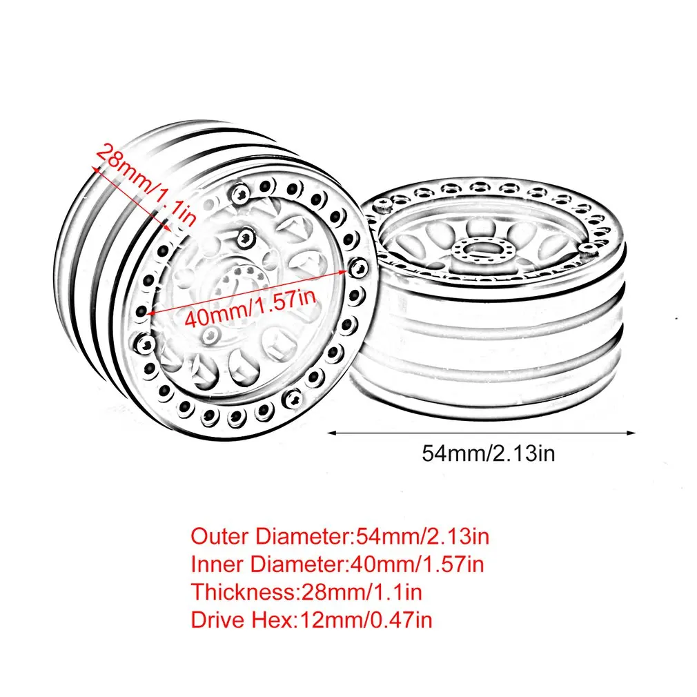 

4PCS 1.9-inch Heavy Aluminum Alloy Lock Tire Hub Wheels Rim Set Beadlock Wheels Rims For RC Crawler 1/10 SCX10 90046 TRX4 D90