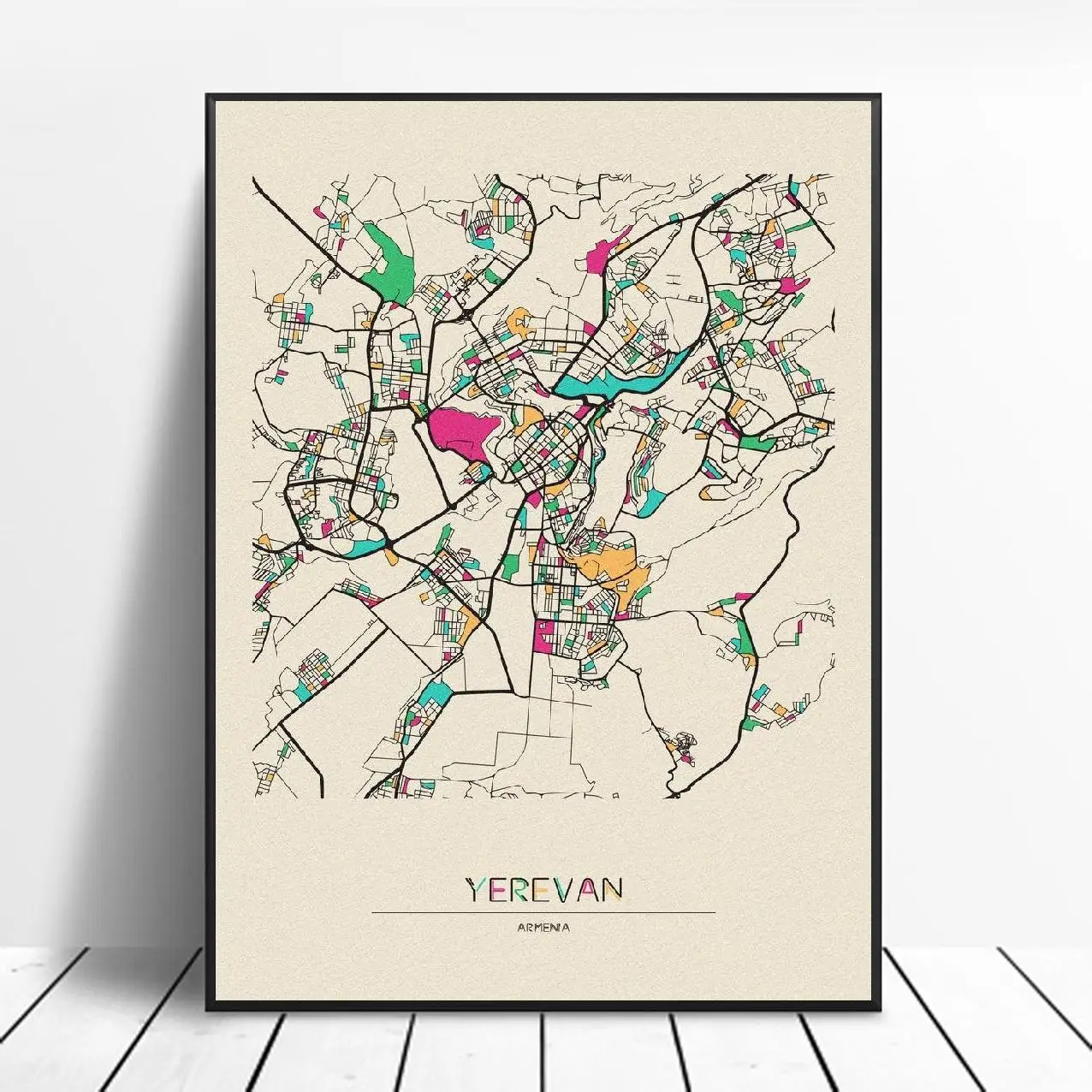 Рисунок на холсте с картой Еревана современный минималистичный настенный постер