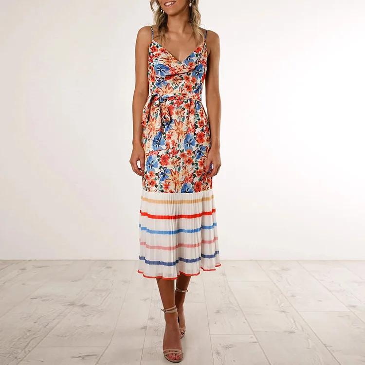 

2021 new autumn new ladies dress hot selling geometric print V-neck skirt