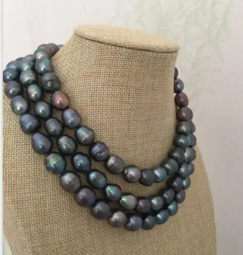

free shipping 9-10mm natural tahitian black pearl necklace