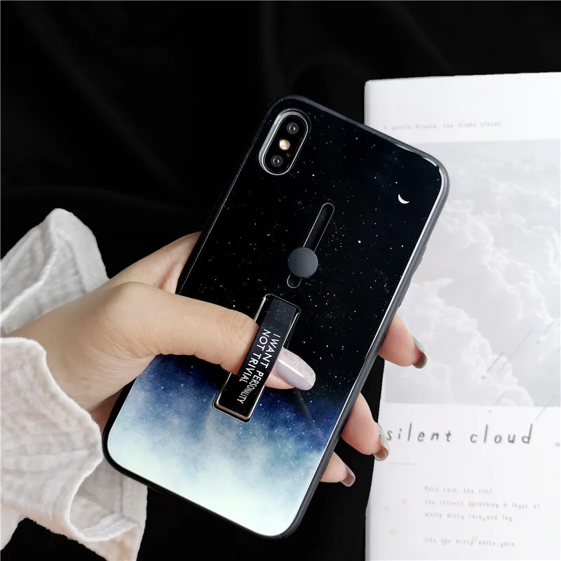 Case for IPhone 7 X XR 8 6S XS 6 Fashion Hidden Stand Starry Sky Loop Ring Cases Iphone Plus Glass Mirror |