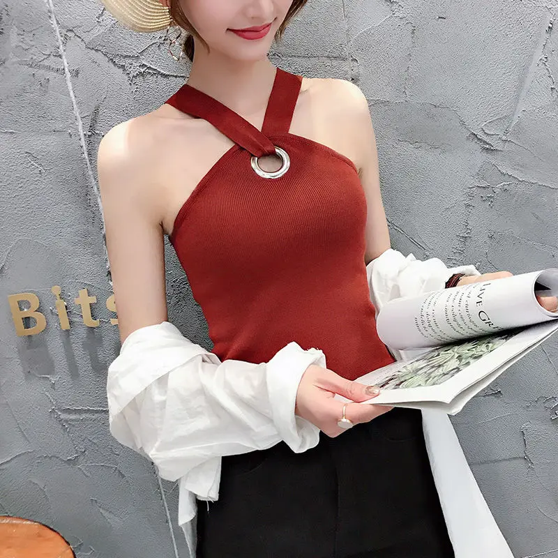 

Ice Silk Small Sling Hanging Neck Vest Women's Sleeveless Summer New Net Red Popular Style With 80-180 Kg Top On The Inside And