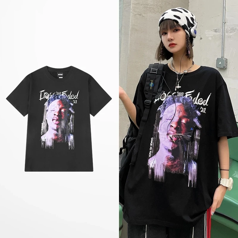 

Funny Retro Peaple Print T Shirt Summer High Street Harajuku Rock Skateboard T-shirts Men Hip Hop Ins Streetwear Punk Tee Shirt
