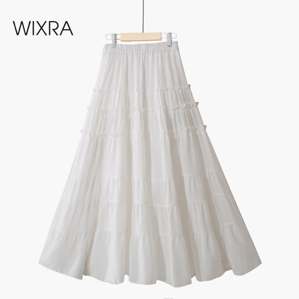 

Женская шифоновая юбка до середины икры Wixra, уличная однотонная трапециевидная длинная юбка в стиле пэчворк, лето 2020