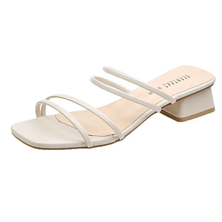 

Woman Slippers 2021 Summer Slippers Sexy Slippers Sandals Shoes Women High Heels Square Toe Sandal Flip Flop Pump Shoes Mules
