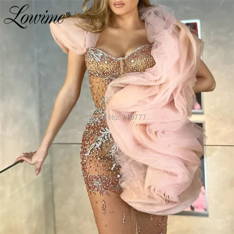 Saudi Arabic Feather Pageant Dress Party Gowns 2020 New Arrival Crystal Beads Celebrity Evening Dresses Mermaid Prom Gowns