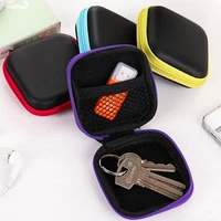 1pc zipper earphone case leather earphone storage box portable travel usb cable organizer carrying hard bag for coin memory card