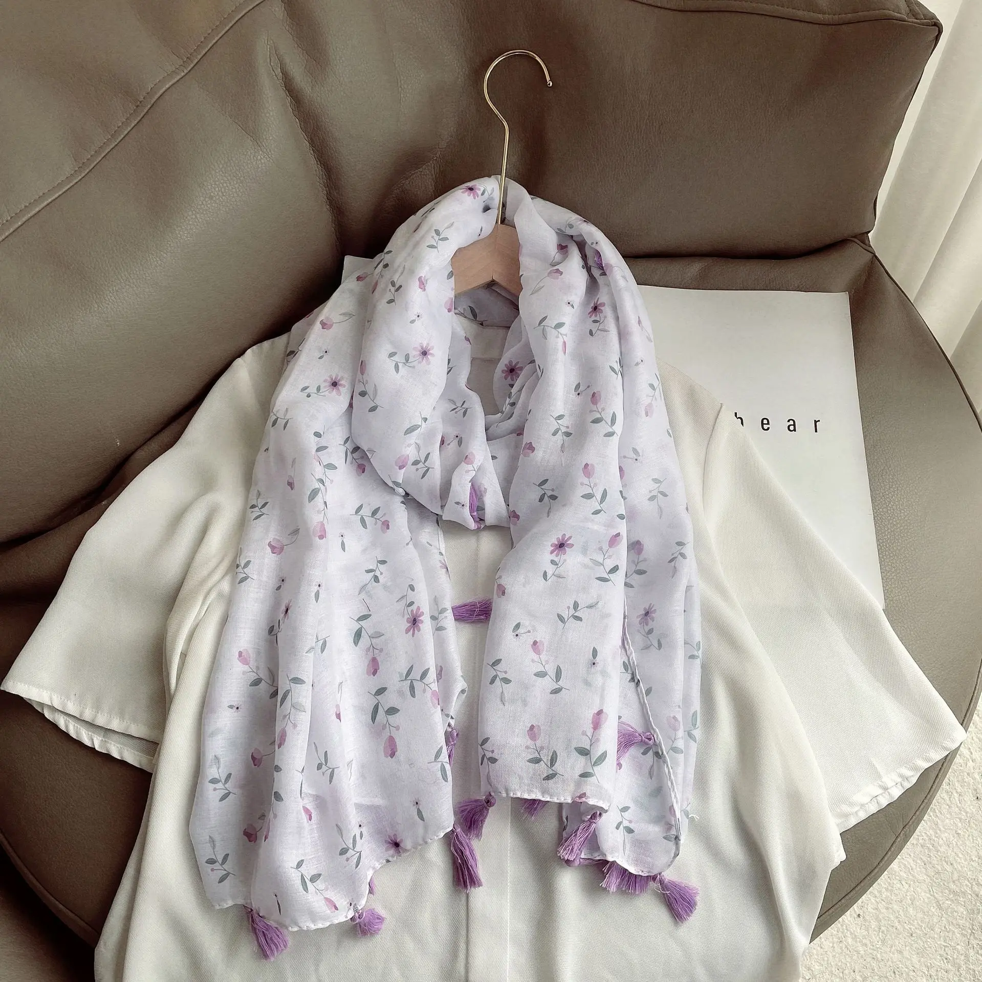 

Cotton Hemp Retro Pastoral Purple Summer Seaside Silk Scarf Korean Style Gauze Scarf Women's Scarf Shawl