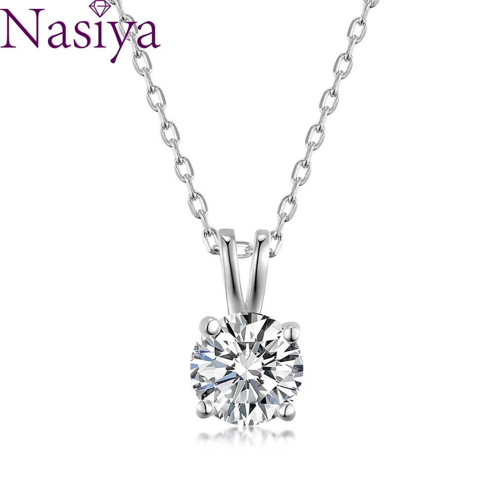 

1ct 6.5mm Round 18K White Gold Plated 925 Silver Moissanite Necklace Diamond Test Passed Jewelry Silver Chain Necklace
