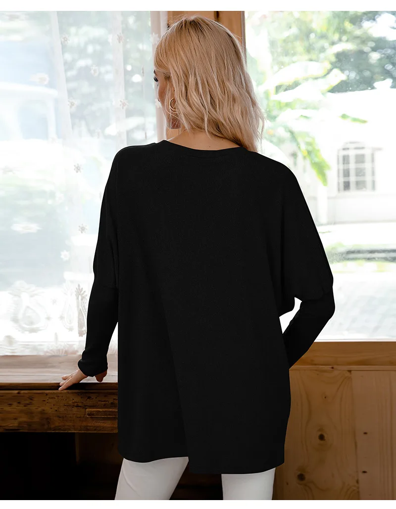 

2020 Autumn T Shirt Women Tees Fashion Round Neck Solid Color Pocket Loose Casual Long Sleeve Top Ladies T-Shirt Female S XL 2XL