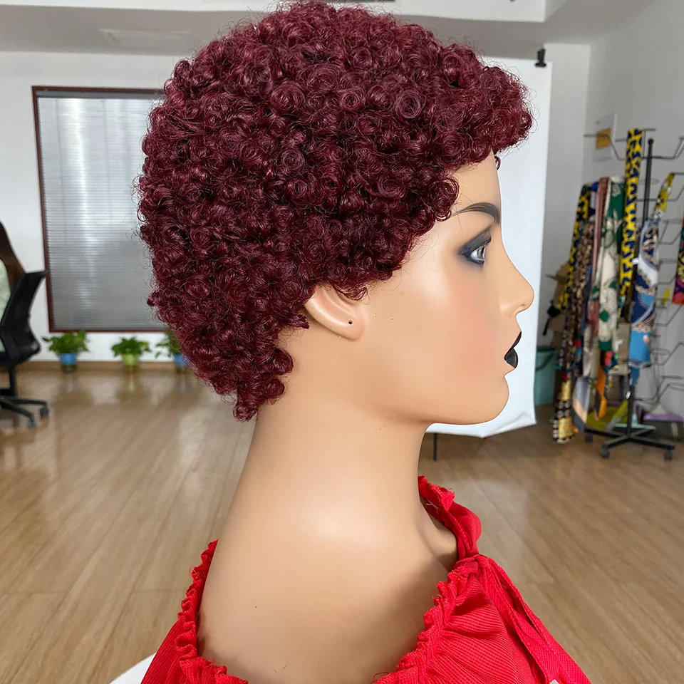 Короткие афро вьющиеся человеческие волосы парики короткий парик для черных женщин бразильский полноразмерный парик 99J неповрежденные вол... от AliExpress WW