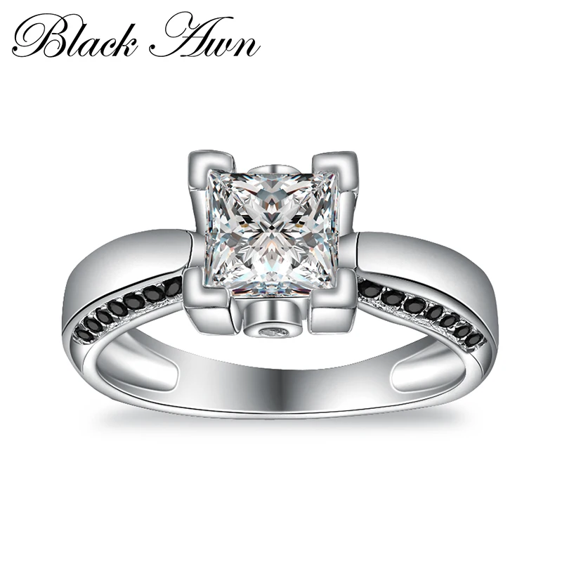BLACK AWN 2020 New Trendy 925 Sterling Silver Jewelry Square Engagement Rings for Women C399
