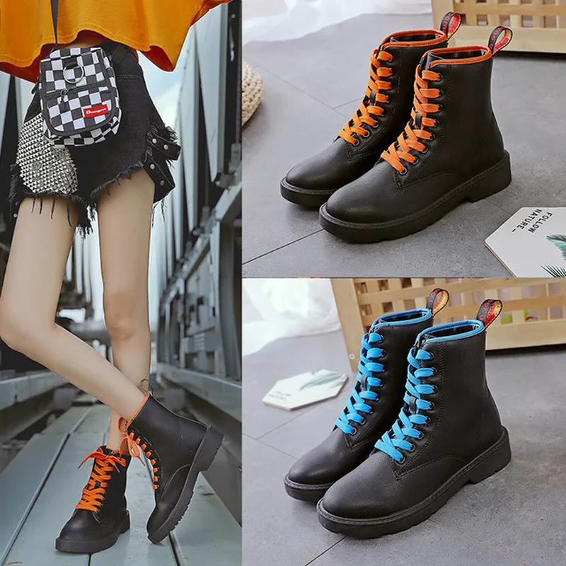 Качественные женские ботинки из искусственной кожи Модная обувь на шнуровке