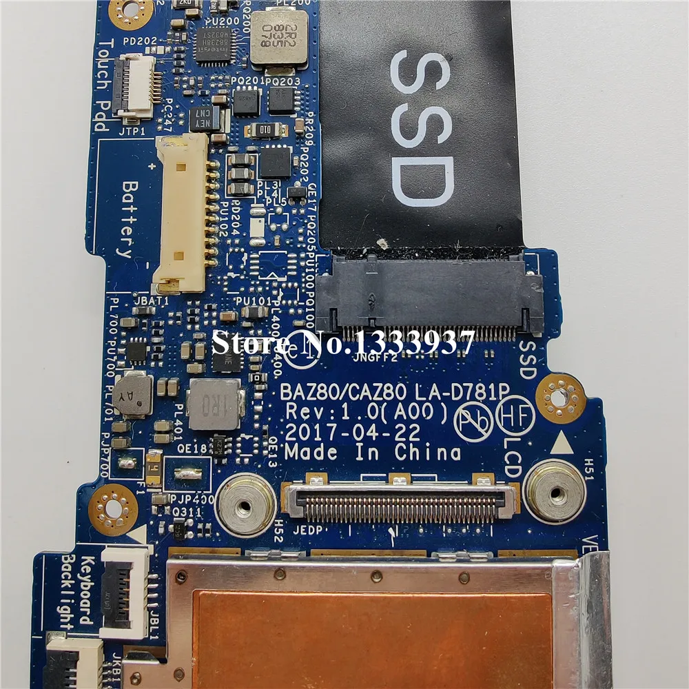Материнская плата для Dell XPS-13 9365 оригинальная на борту 8GB-RAM SRD219 I7-8500Y CPU LA-D781P