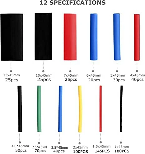 

780pcs PE Heat Shrink Tube Assortment Wrap Electrical Insulation Cable Tubing Polyolefin Cable Insulated Sleeving Tubing Set