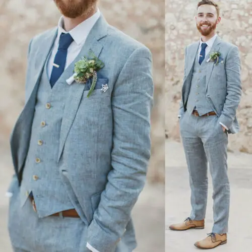 

Latest Casual Linen SUMMER Designs Wedding Suits for Men Casual Beach Terno Slim Fit Groom Custom Mens Suit 3 Piece