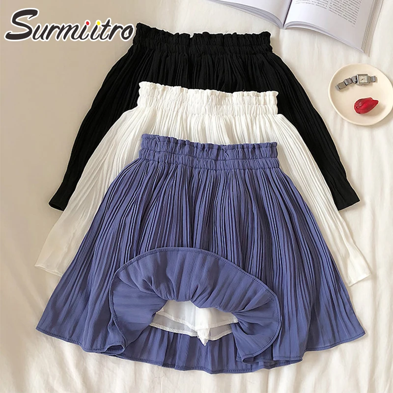 

SURMIITRO 2021 Spring Summer Mini Shorts Skirt Women Korean Style White Black Blue High Waist Sun School Pleated Skirt Female