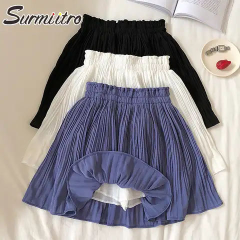Женская мини-юбка SURMIITRO, плиссированная юбка с высокой талией, белого, черного, синего цвета, для школы, на весну и лето, 2021