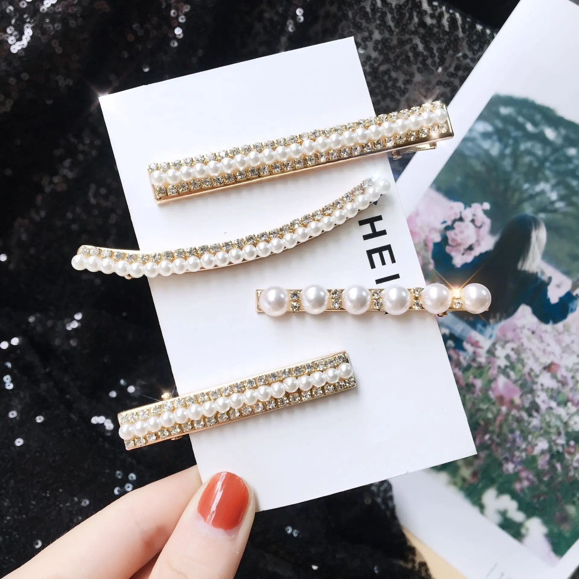 2019 New Korean Fashion Retro Sweet Wild Curved Imitation Pearl Crystal Word Clip Hairpin Hot Hair Accessories Wholesale | Украшения и