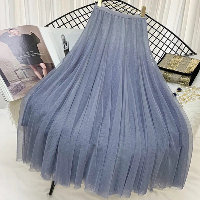 Женская плиссированная юбка TIGENA длинная из тюля макси с высокой талией для