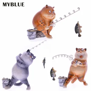 Кавайные садовые фигурки животных из смолы MYBLUE, статуэтка кошки, Скандинавская Статуэтка для украшения дома комнаты, современные аксессуары