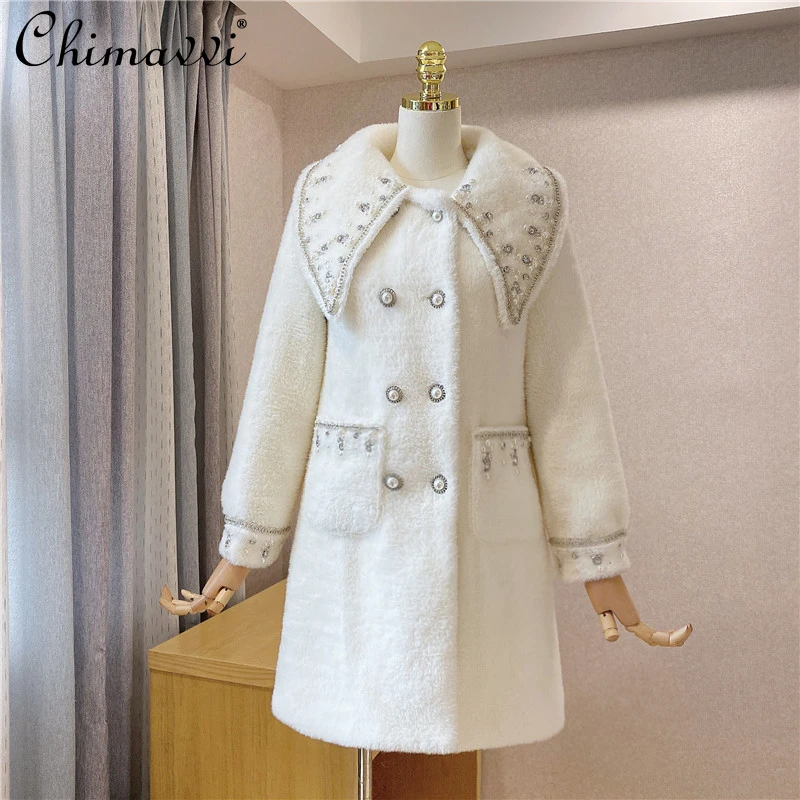 

Новинка 2021, зимняя одежда, модное Золотое Норковое Пальто, толстое пальто для женщин, элегантная длинная куртка с лацканами и крупной ржавчи...