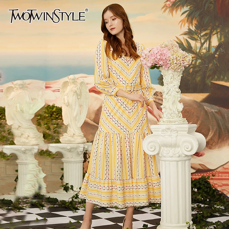 Женское платье с v образным вырезом TWOTWINSTYLE Повседневное длинным рукавом и