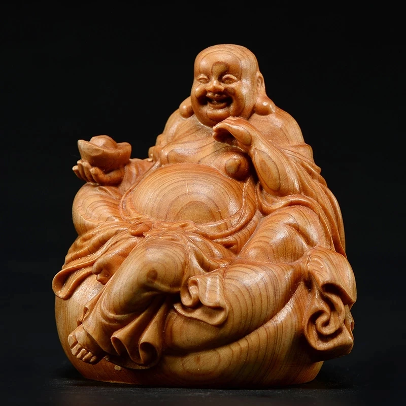 Деревянная статуя Будды со смешным рисунком 7 см искусственные украшения