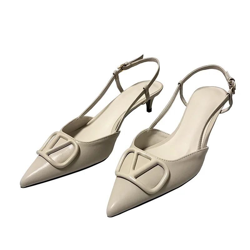

2021 Beauty ~ Buckle Rhinestone Baotou Sandals Summer Stiletto Pointed Mid-heeled High Heels 35-42