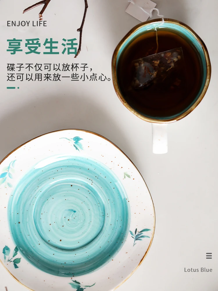 

Blue Nordic Style Luxury Ceramic Coffee Cup and Saucer Set Creative Vintage Cappuccino Coffee Cup Filizanki Do Kawy Mug BD50CS
