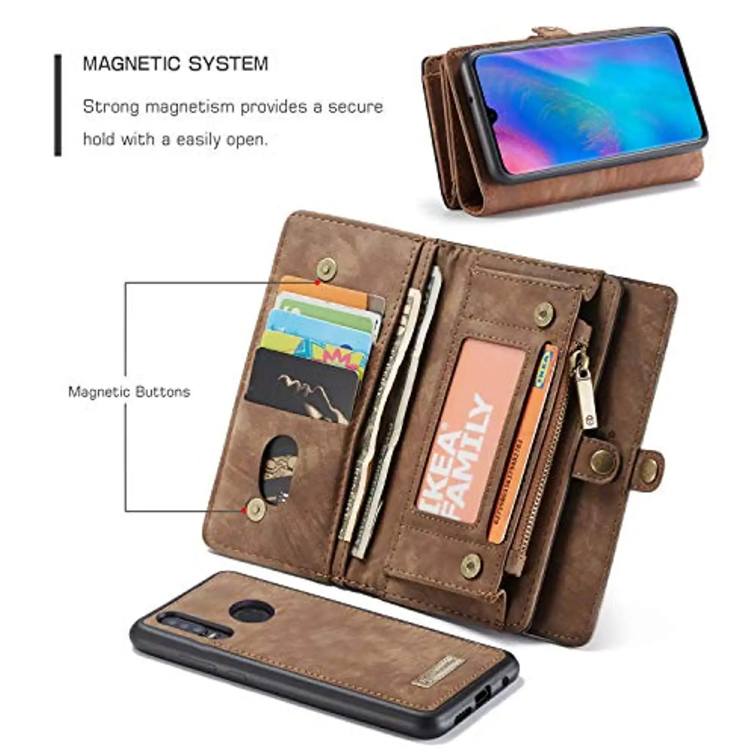 Роскошный многофункциональный кожаный чехол-кошелек на молнии для huawei P30 Pro P20 Lite mate 20, чехол для кошелька, Магнитный чехол