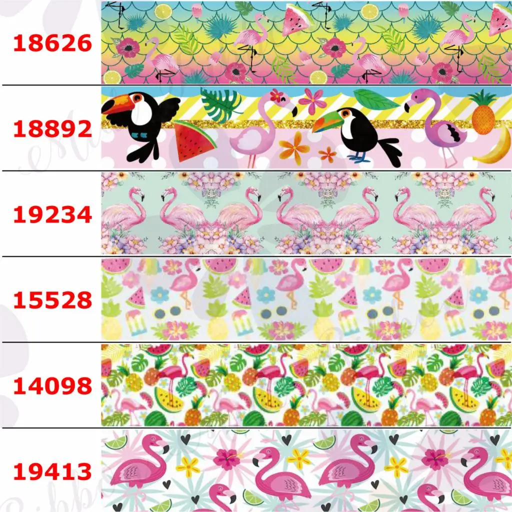 

16mm-75mm Cartoon Flamingo Series Scale Cactus Summer Ice Cream Printed Grosgrain/Foe Ribbon DIY Hair Bowknots 50yards/roll