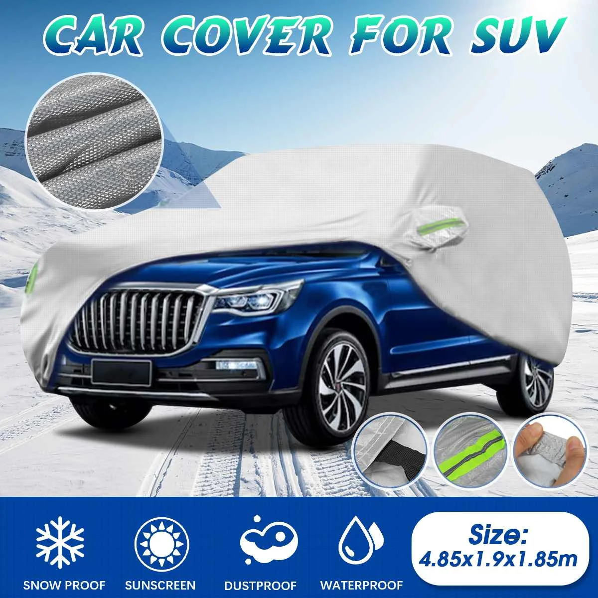

Thickened Full Car Cover Universal For SUV 2 Layers Cotton Lined Snow Cover Waterproof Anti UV Dustproof Cover 4.85x1.9x1.85M