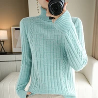 new womens twisted high lapel cashmere sweater fashionable delicate soft and thin 100 wool all match knitting base shirt