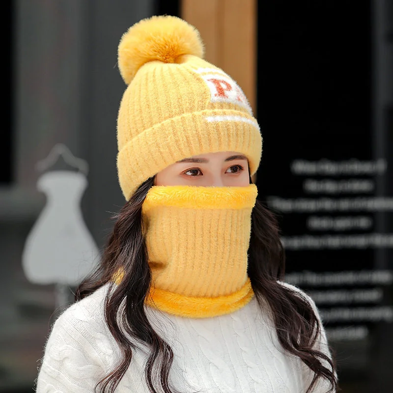

Hat female winter knitting ear protection wool hat warm Plush thickened Korean fashion autumn winter cycling cold proof hood