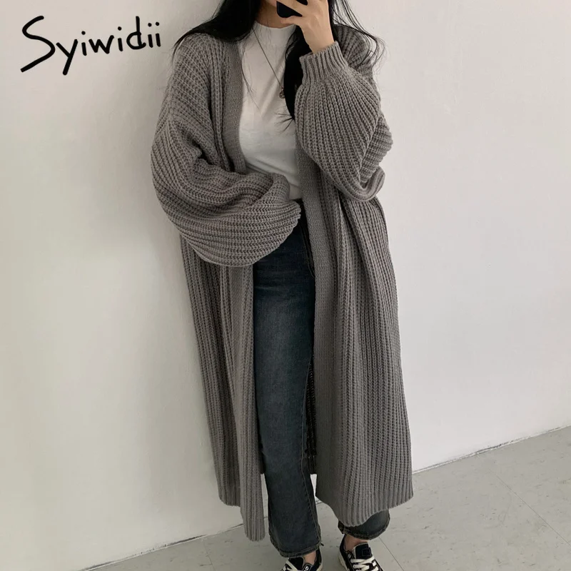 

2021syiwidii Woman's Knitted Coat, Long Sleeve Jacket with Lowv Korean Casual Fashion Cleavage, Autumn and Winter