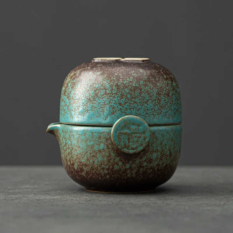 Зеленый Керамика Чай горшок чашка ручной работы Портативный чайный набор для